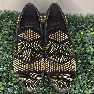 Black and Gold Geometric Slip-On Loafers